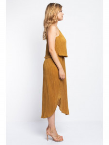 Rochie dama mustar midi cu bretele subtiri - Img 2