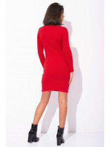 Rochie dama rosu deschis din bumbac, midi cu maneci lungi - Img 3