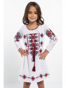 Rochie Traditionala cu Broderie Geometrica Bicolora - Img 1