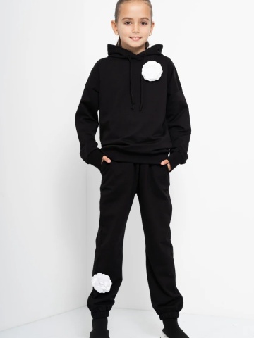Trening Copii COZY CUSTOM Negru Oversize WKND cu 3 trandafiri albi-slim