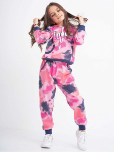 Trening degrade din bumbac model tie dye pentru copii cu mesaj LOVELY - Img 4