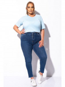 Blugi dama extra plus size din bumbac bleu simpli - Img 3