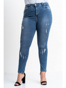 Blugi dama marimi mari albastru slim-fit - Img 1