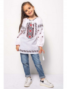 Bluza Traditionala din Bumbac Alb cu Broderie Rosie