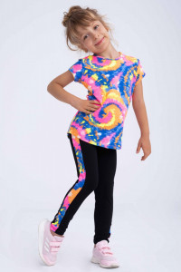 Compleu fetite tricou si colanti cu imprimeu multicolor - Img 5