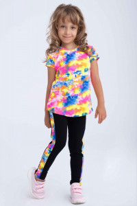 Compleu fetite tricou si colanti cu imprimeu multicolor - Img 1