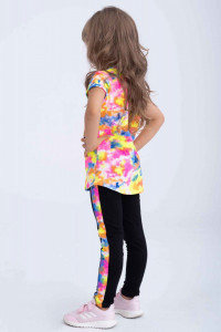 Compleu fetite tricou si colanti cu imprimeu multicolor - Img 3
