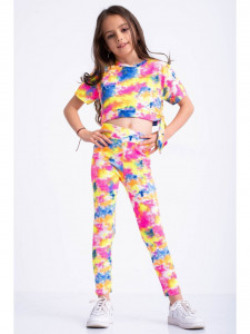 Compleu multicolor pentru fetite cu bluza scurta si colanti - Img 1