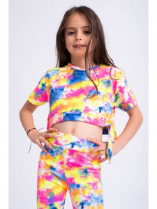 Compleu multicolor pentru fetite cu bluza scurta si colanti - Img 4