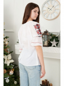 Ie Nationala Fetita din Bumbac Alb Maneca Scurta cu Model traditional - Img 3