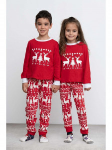 Pijama Craciun Copil cu Maneca Lunga din Bumbac Rosu model Holly - Img 1