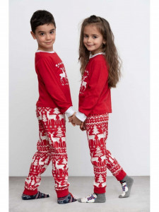 Pijama Craciun Copil cu Maneca Lunga din Bumbac Rosu model Holly - Img 2