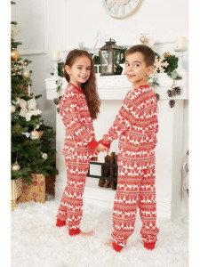 Pijama de Craciun copii model rosu cu reni albi - Img 2