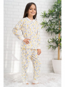 Pijama din bumbac alb cu dinozaur - Img 3