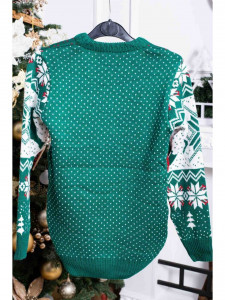 Pulover de Craciun Copii Maneca Lunga model Donner Verde cu Rosu - Img 3