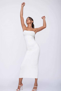 Rochie alba slim fit lunga pentru dama - Img 2