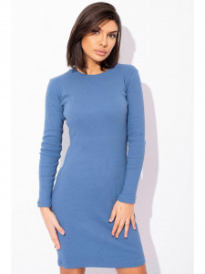 Rochie dama bleu din bumbac, midi cu maneci lungi - Img 2