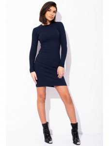 Rochie dama bleumarin din bumbac, midi cu maneci lungi - Img 1