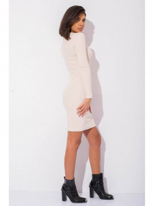 Rochie dama crem din bumbac midi cu maneci lungi - Img 4