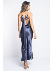 Rochie dama din satin albastru cu spate gol si crapatura laterala - Img 6