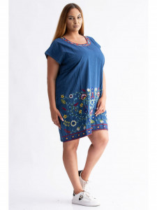 Rochie dama marimi mari din bumbac albastru cu model abstract - Img 3