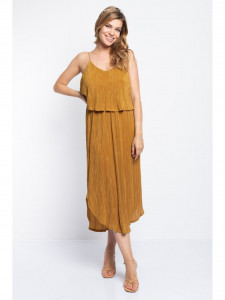 Rochie dama mustar midi cu bretele subtiri - Img 1