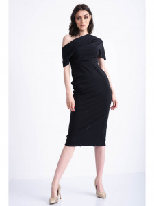 Rochie dama neagra cu umar lasat - Img 1