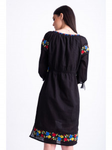 Rochie dama tip ie traditionala din bumbac negru cu broderie florala multicolora - Img 7