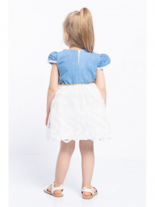 Rochie fetite de blugi cu tulle brodat si floare aplicata in talie - Img 2