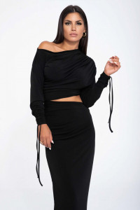 Rochie lunga neagra cu aspect drapat pentru dama - Img 3