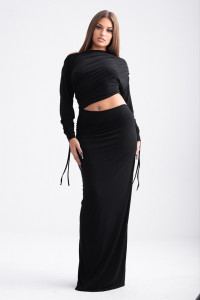 Rochie lunga neagra cu aspect drapat pentru dama - Img 8