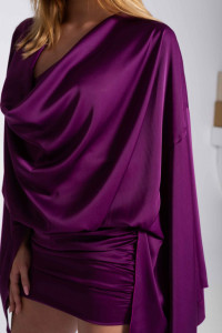 Rochie mini mov cu drapaje si top vaporos - Img 12