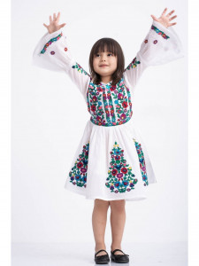 Rochie Model Folclor din Bumbac Floral Rosu cu Elastic in Talie - Img 3