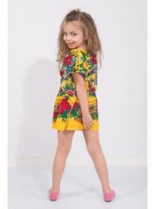Rochie Model Folclor din Bumbac Galben cu Elastic in Talie - Img 3