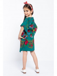 Rochie Model Folclor din Bumbac Verde cu Elastic in Talie - Img 2