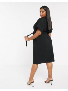 Rochie neagra cu cordon in talie pentru dama marimi mari - Img 2