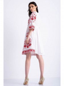 Rochie tip ie traditionala din bumbac alb cu model broderie rosie - Img 5