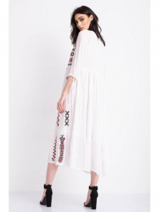 Rochie tip ie traditionala lunga din bumbac alb cu model geometric mov - Img 7