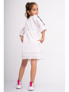 Rochie Traditionala din Bumbac Alb Brodat cu Flori Colorate - Img 7