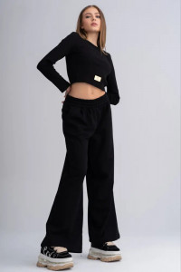 Trening dama negru cu pantaloni evazati si bluza 3885 - Img 5