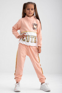 Trening pentru fete din bumbac peach si inscriptie cute - Img 4