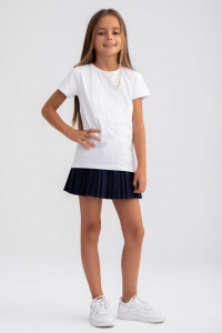 Tricou alb cu maneca scurta si imprimeu cu inimi pentru fete - Img 5
