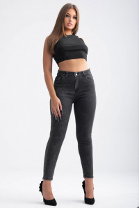 Blugi dama marimi mari gri model slim cu buzunare in V - Img 2