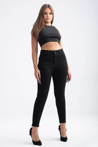 Blugi dama marimi mari negru model slim cu buzunare in V - Img 3