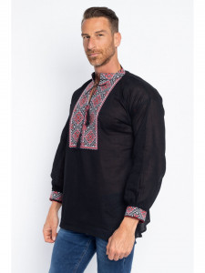 Bluza barbat tip ie din bumbac neagra cu model traditional - Img 3