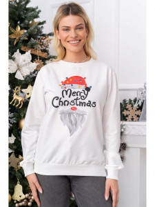 Bluza Dama Alb cu Maneca Lunga bumbac model Merry Christmas - Img 1
