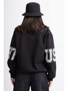 Bluza Dama Sport din Bumbac Usor Vatuit Model Keep Going Atlanta Negru - Img 5