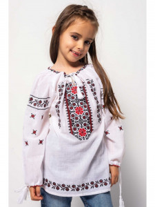 Bluza Traditionala din Bumbac Alb cu Broderie Rosie - Img 3
