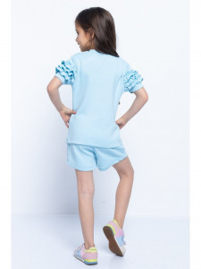 Compleu Casual Bleu cu Capse si Volane pentru Fete - Img 3