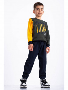 Compleu din bumbac kaki cu galben cu imprimeu Core World - Img 1